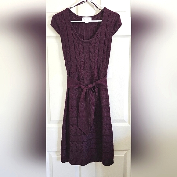 NWT Jessica Simpson Purple Knit Sweater Dress w/ Waist Tie - Picture 1 of 15